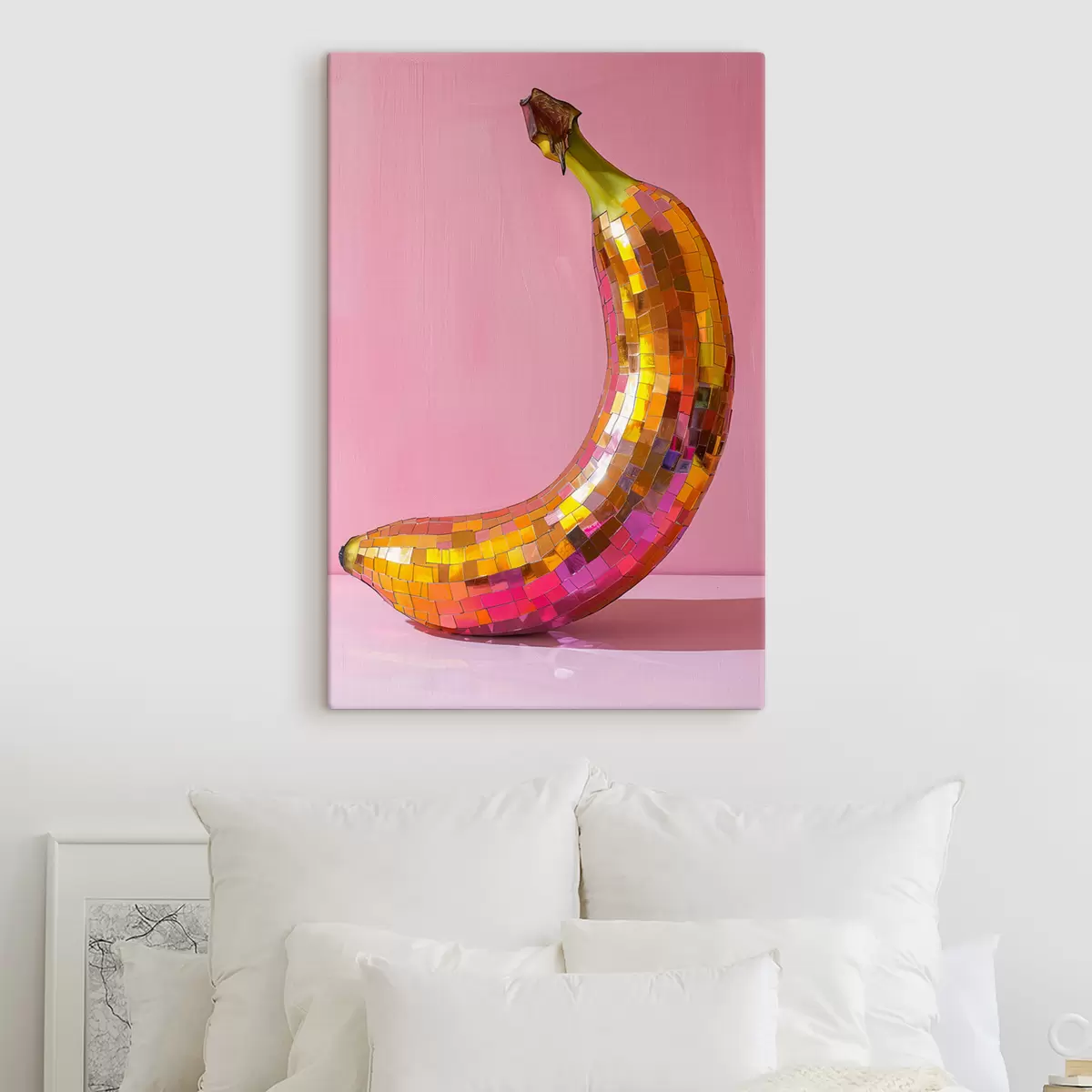 murales de pared Bola de discoteca banay pintada al óleo con fondo rosa pastel claro s39766