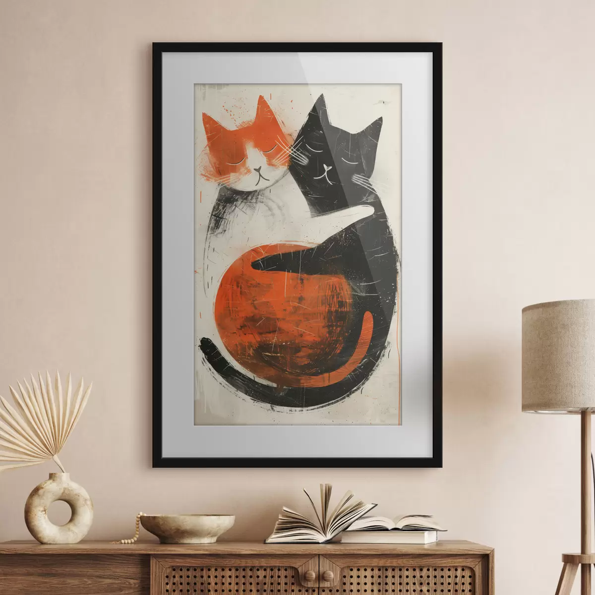 Poster Ilustración minimalista en tinta de dos lindos gatos f39725