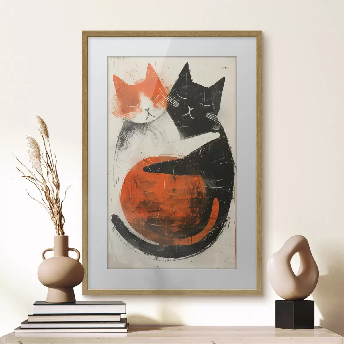 Poster Ilustración minimalista en tinta de dos lindos gatos f39725