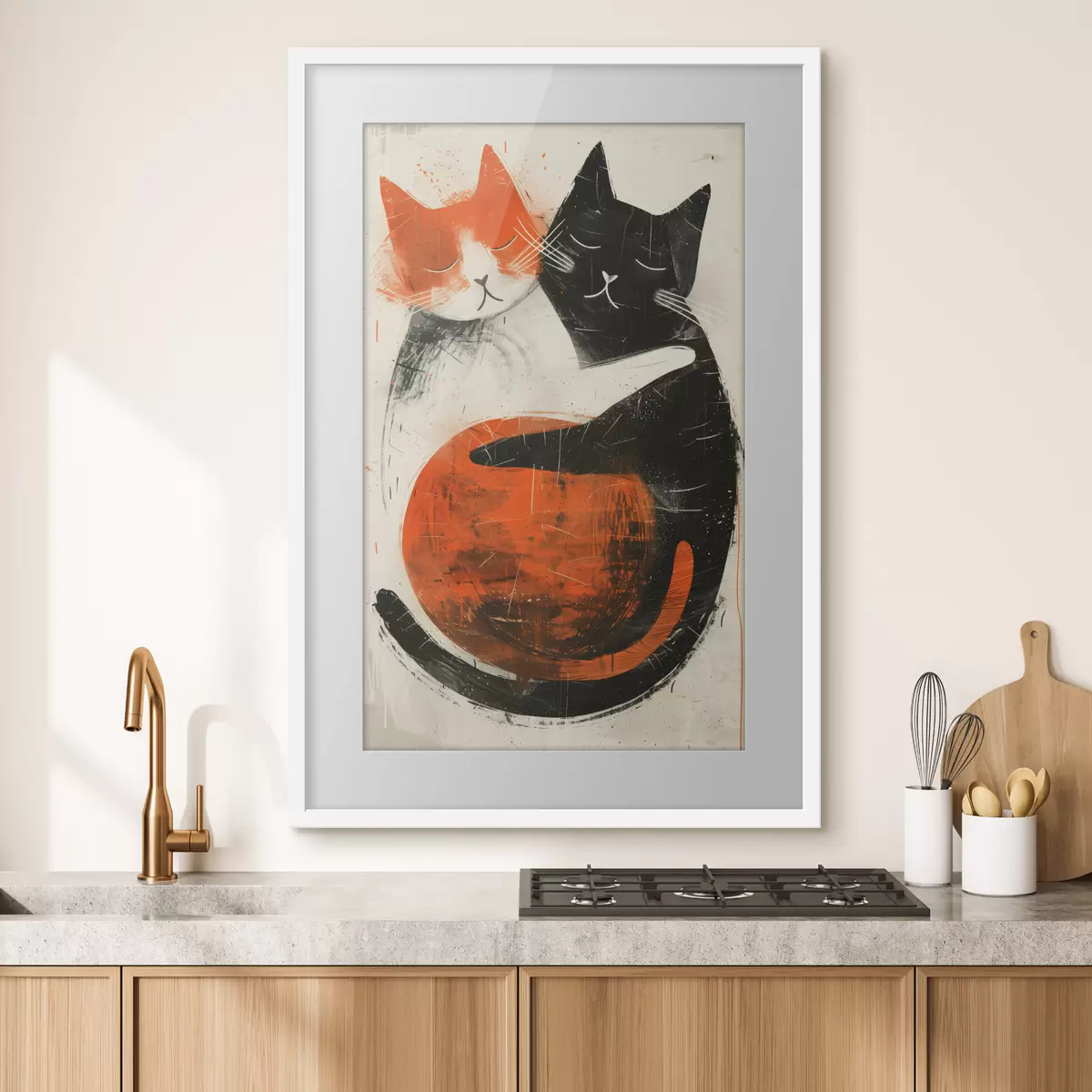 Poster Ilustración minimalista en tinta de dos lindos gatos f39725
