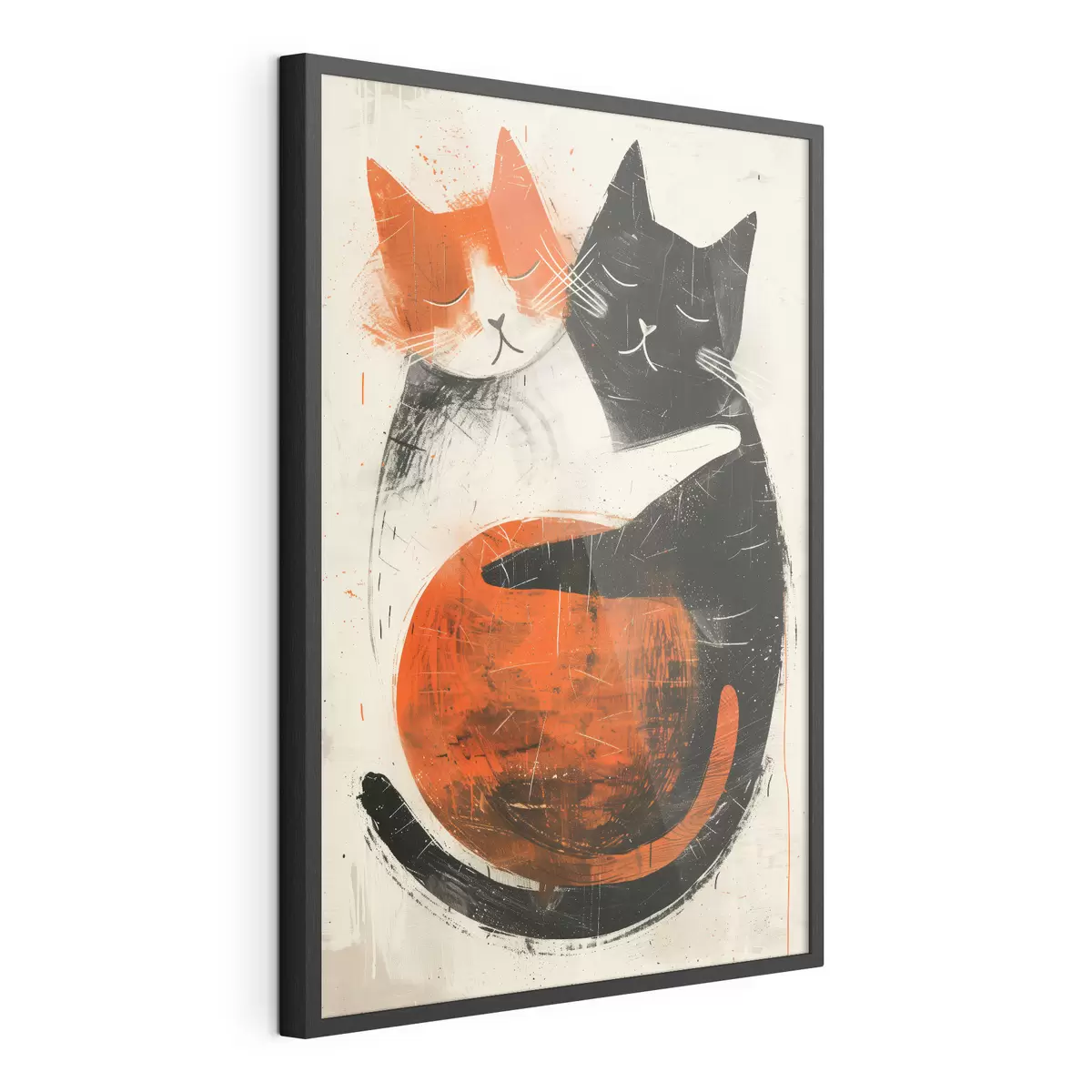Poster Ilustración minimalista en tinta de dos lindos gatos f39725