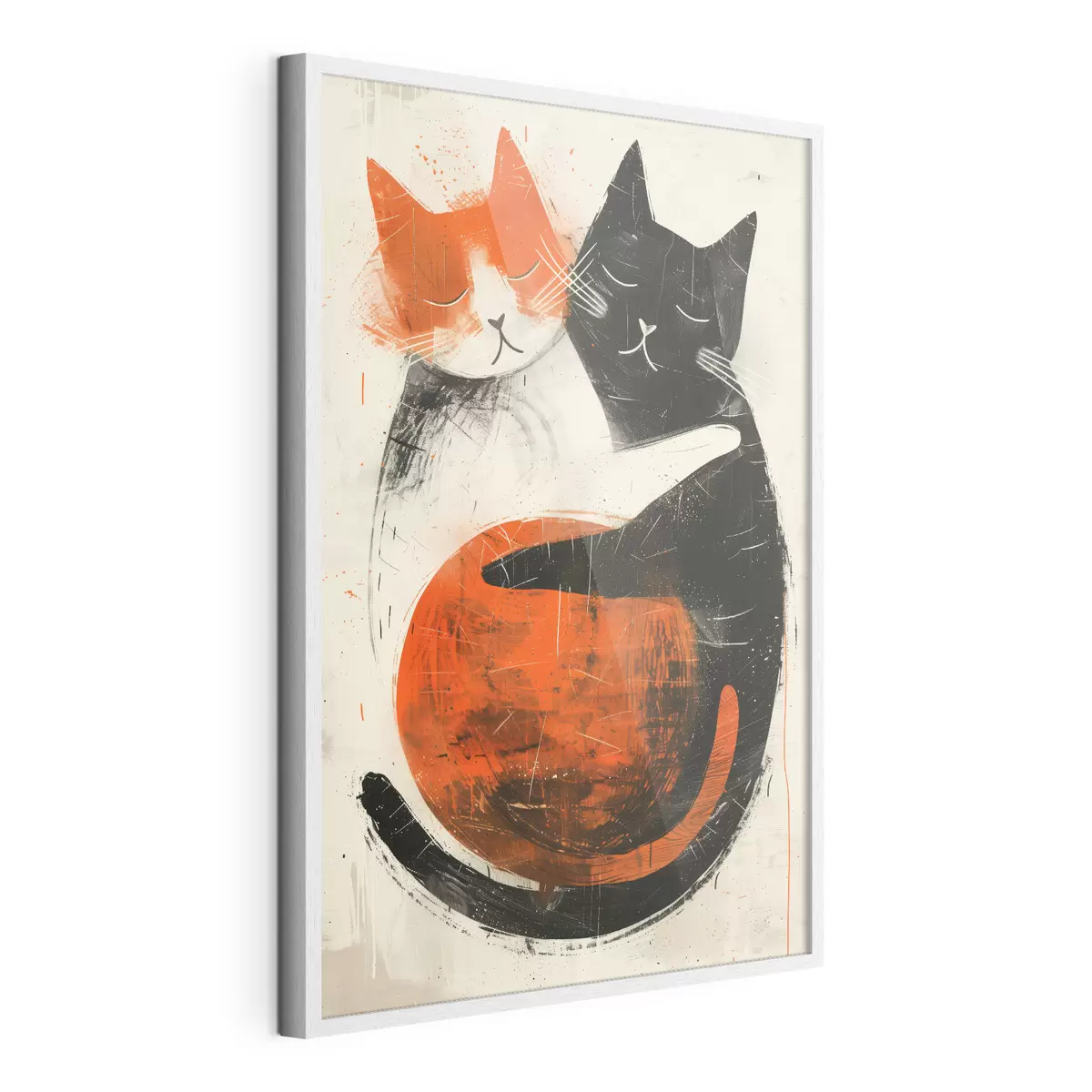 Poster Ilustración minimalista en tinta de dos lindos gatos f39725