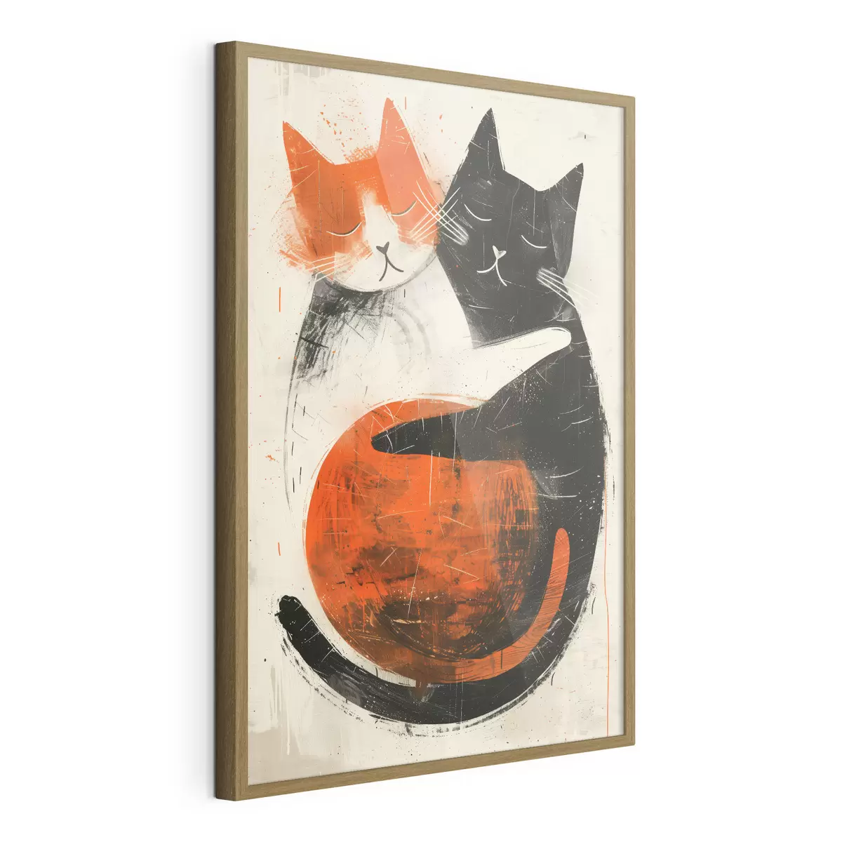 Poster Ilustración minimalista en tinta de dos lindos gatos f39725