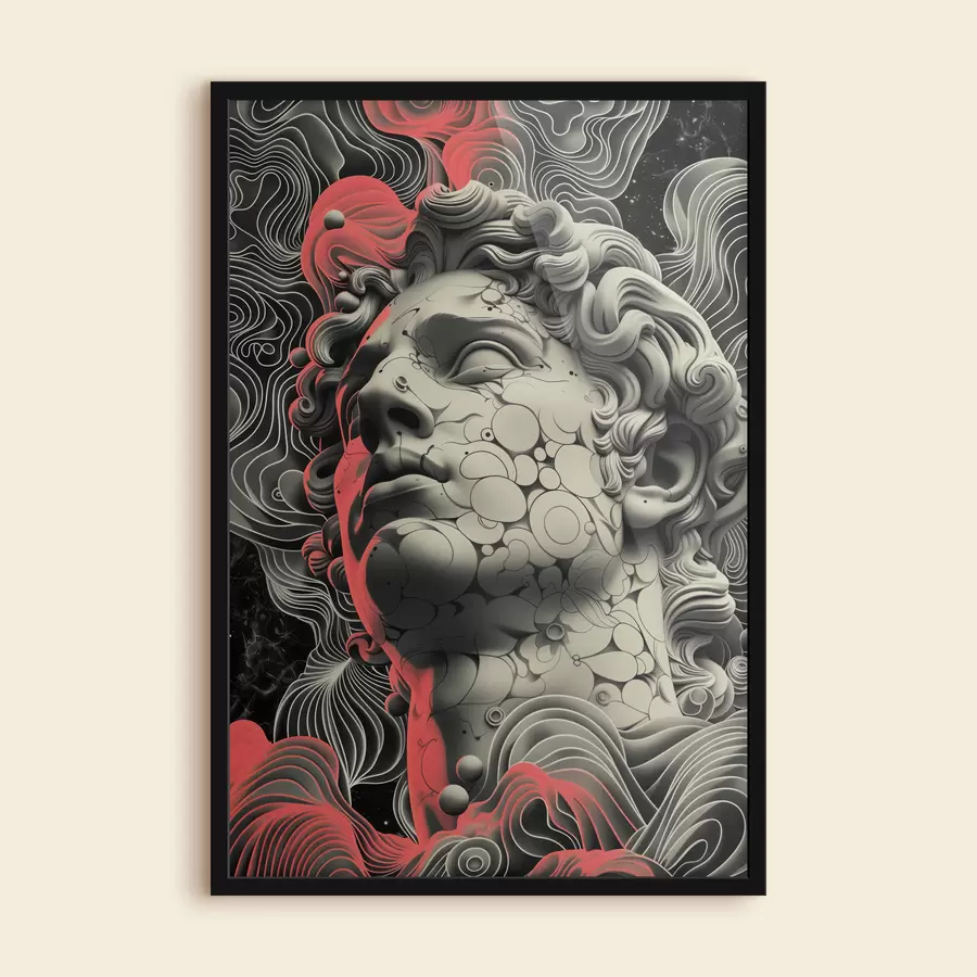 murales de pared Ilustración lineal en blanco y negro de la cabeza del dios griego Apolo en estilo pop art f39763