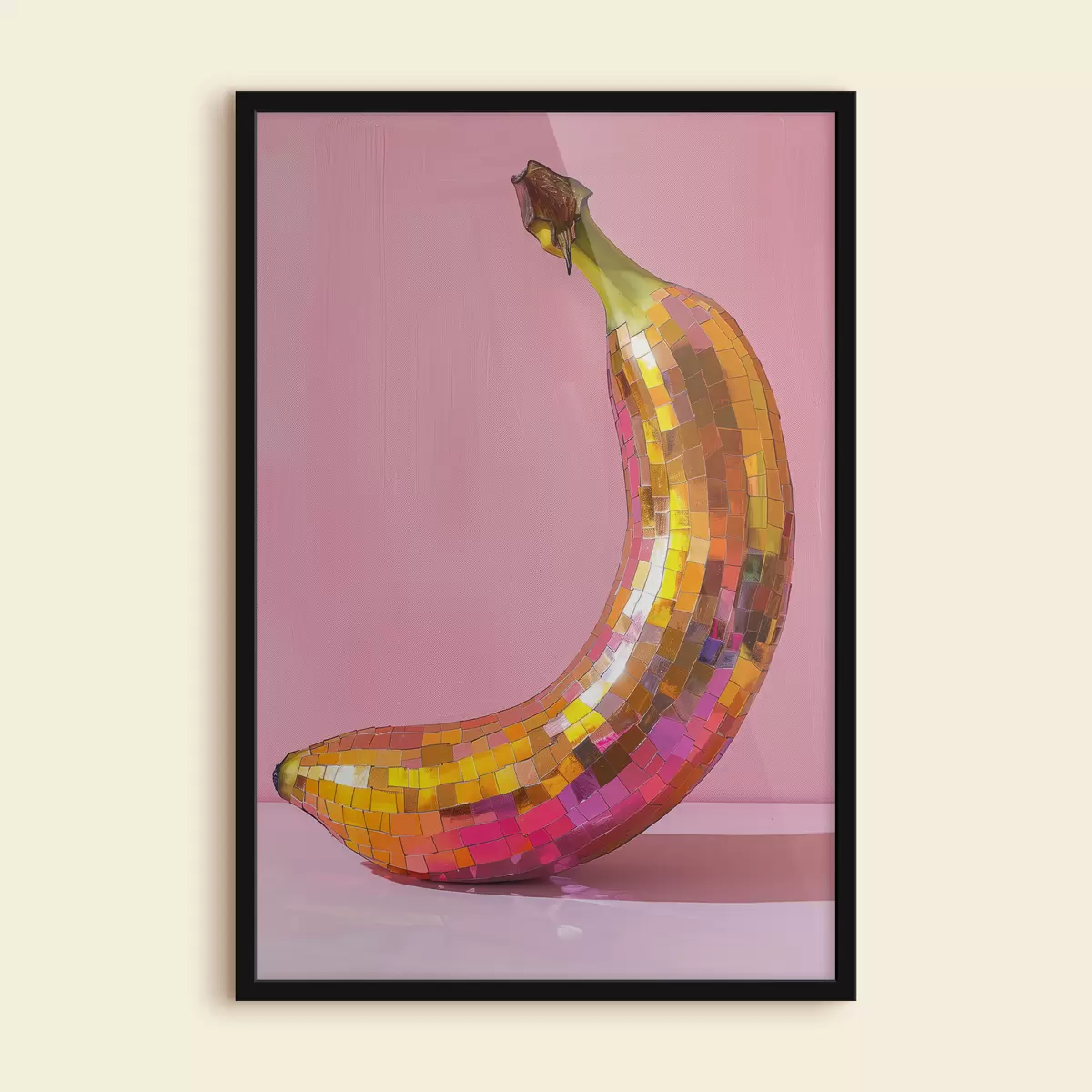 Poster Bola de discoteca banay pintada al óleo con fondo rosa pastel claro f39766