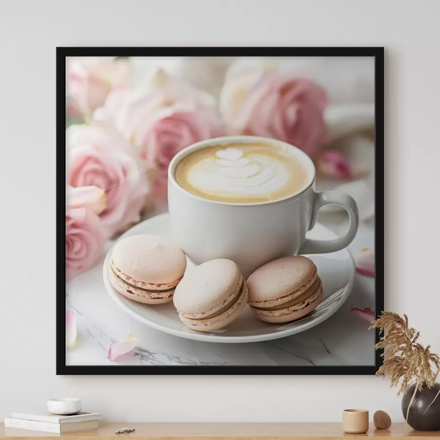 murales de pared Una taza de café sobre un delicado fondo floral f39232