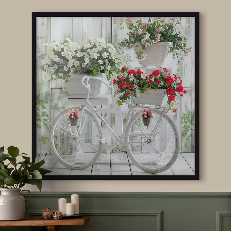 murales de pared Bicicleta y cesta de flores de estilo provenzal f39242