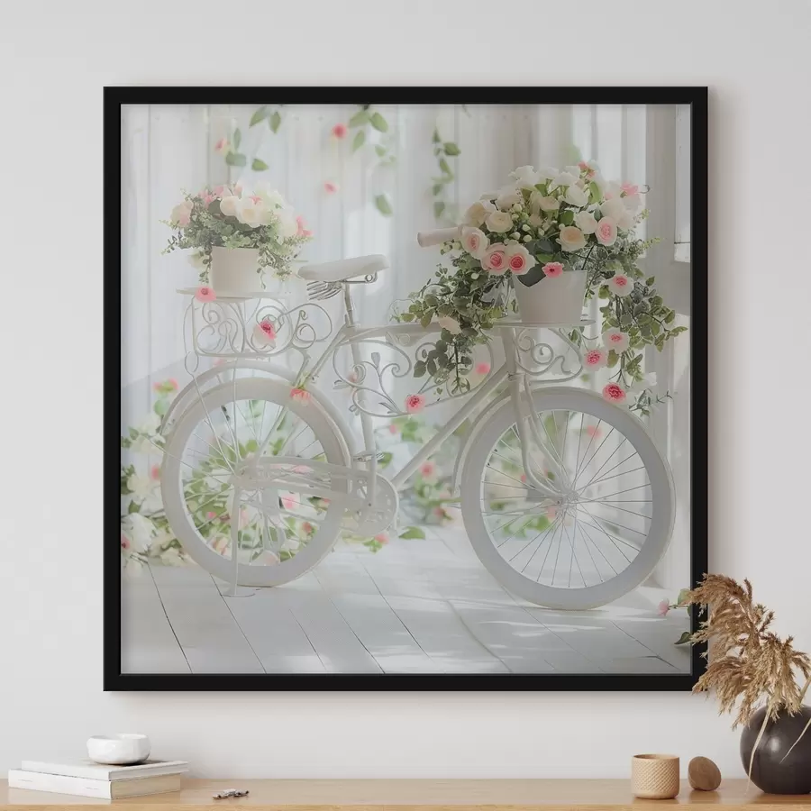 murales de pared Bicicleta blanca con cesta de flores de estilo provenzal f39243