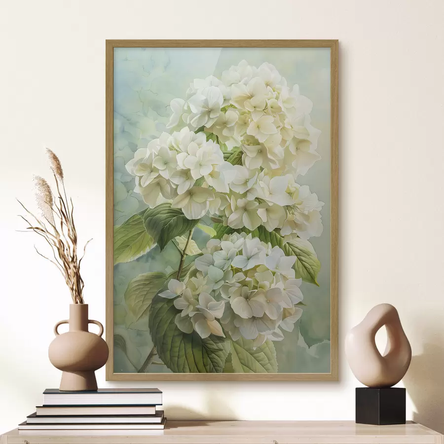 murales de pared Flor de hortensia, floral, colores naturales suaves, dibujo de acuarela f39782