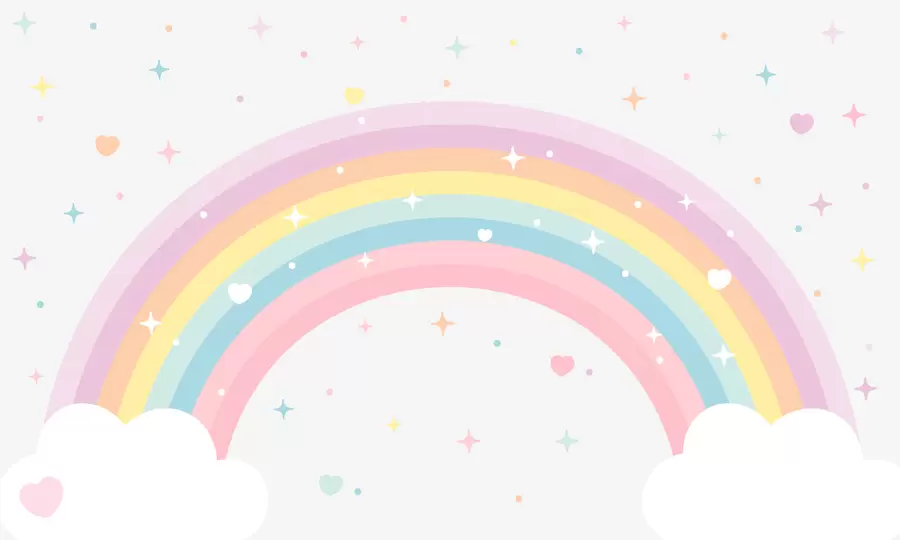 murales de pared Colorido arco iris con estrellas y corazones al estilo escandinavo w08109