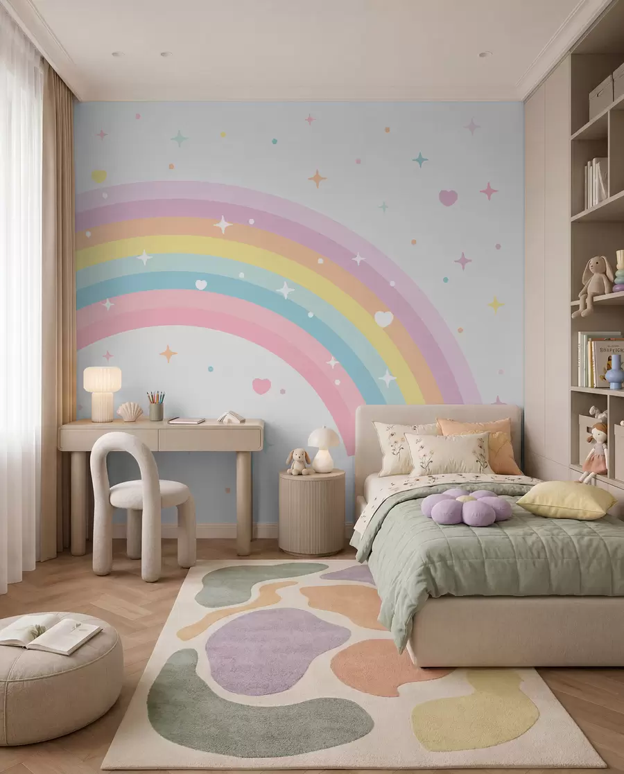 murales de pared Arcoíris con corazones w08109