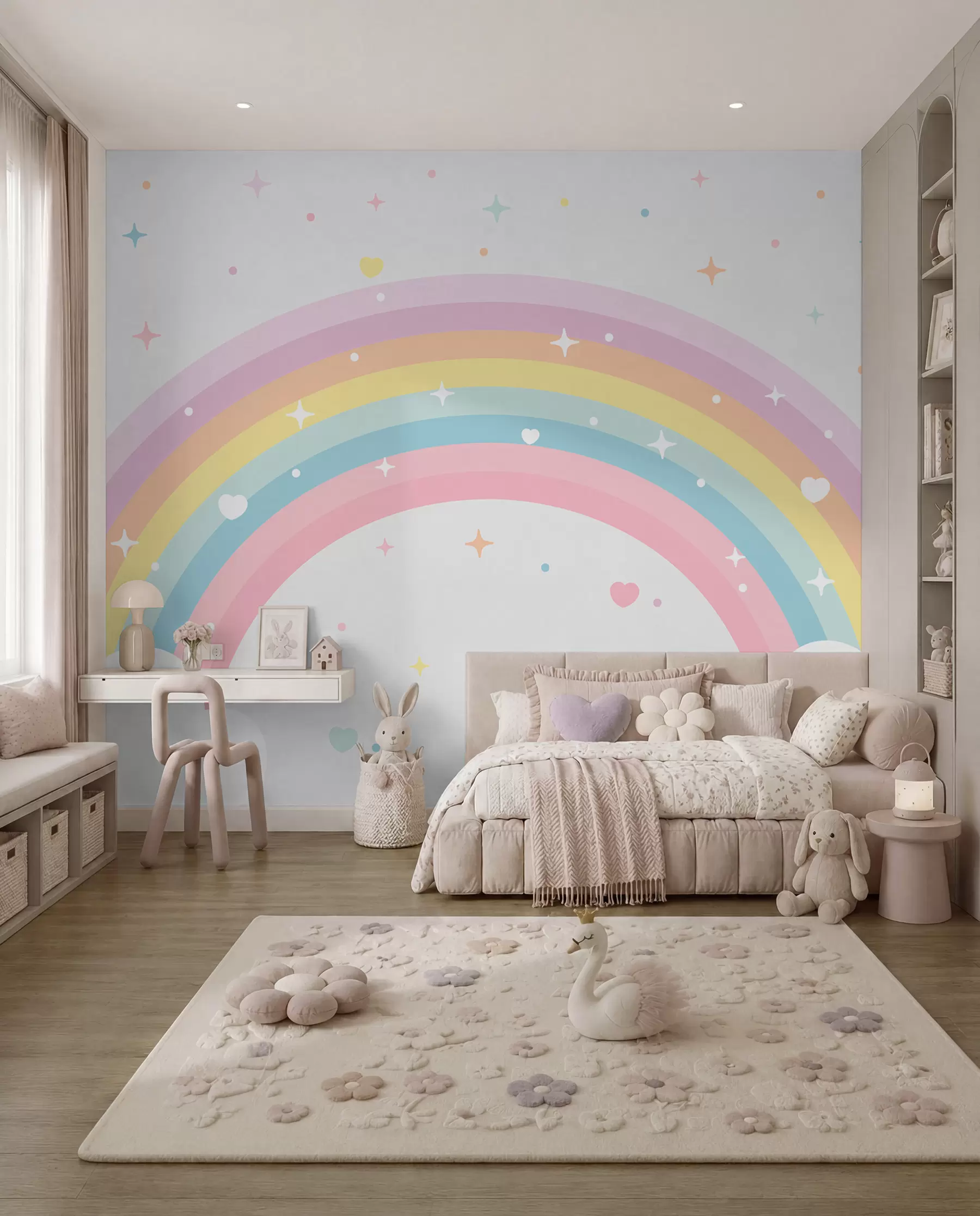 murales de pared Arcoíris con corazones w08109