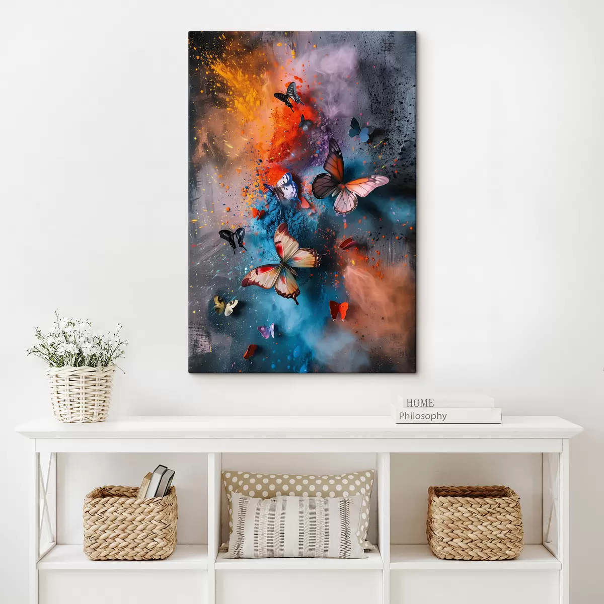 murales de pared Mariposas sobre un fondo de salpicaduras de pintura. s39803