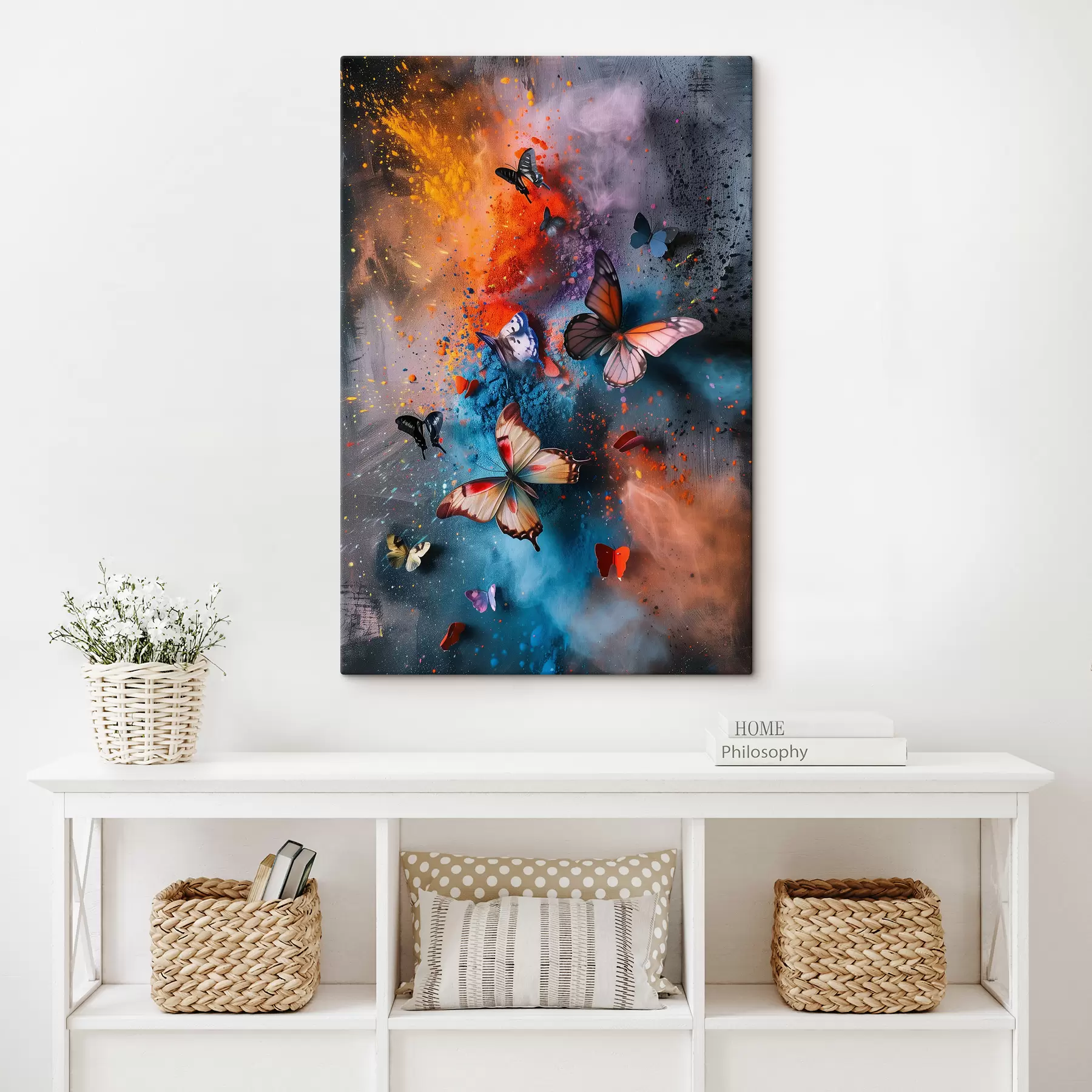 murales de pared Mariposas sobre un fondo de salpicaduras de pintura. s39803