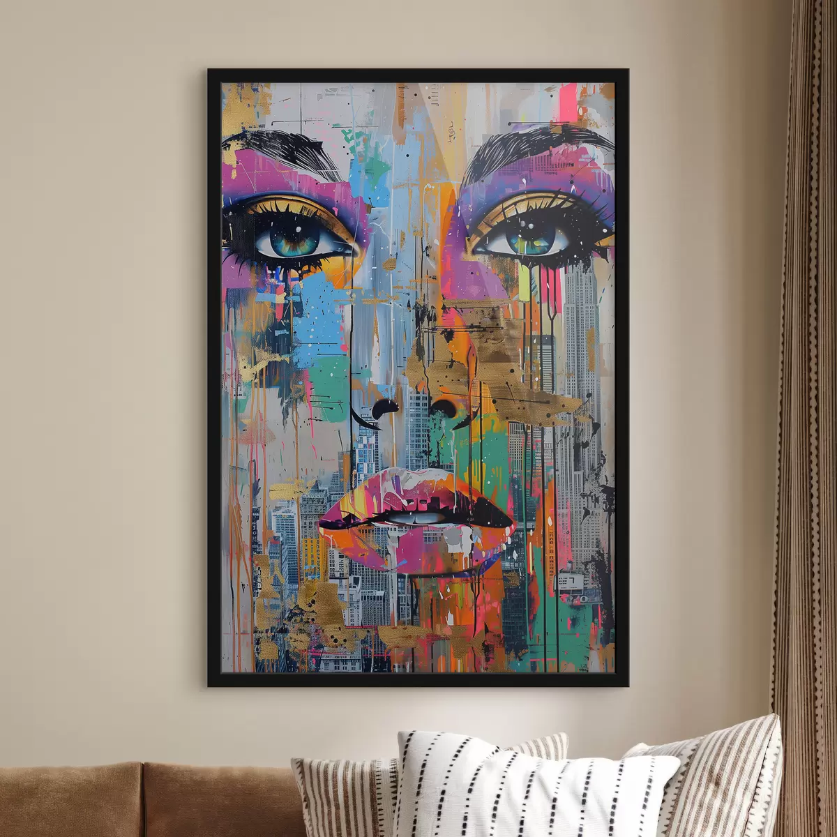 Poster Ojos azules y vista a la ciudad. f39800