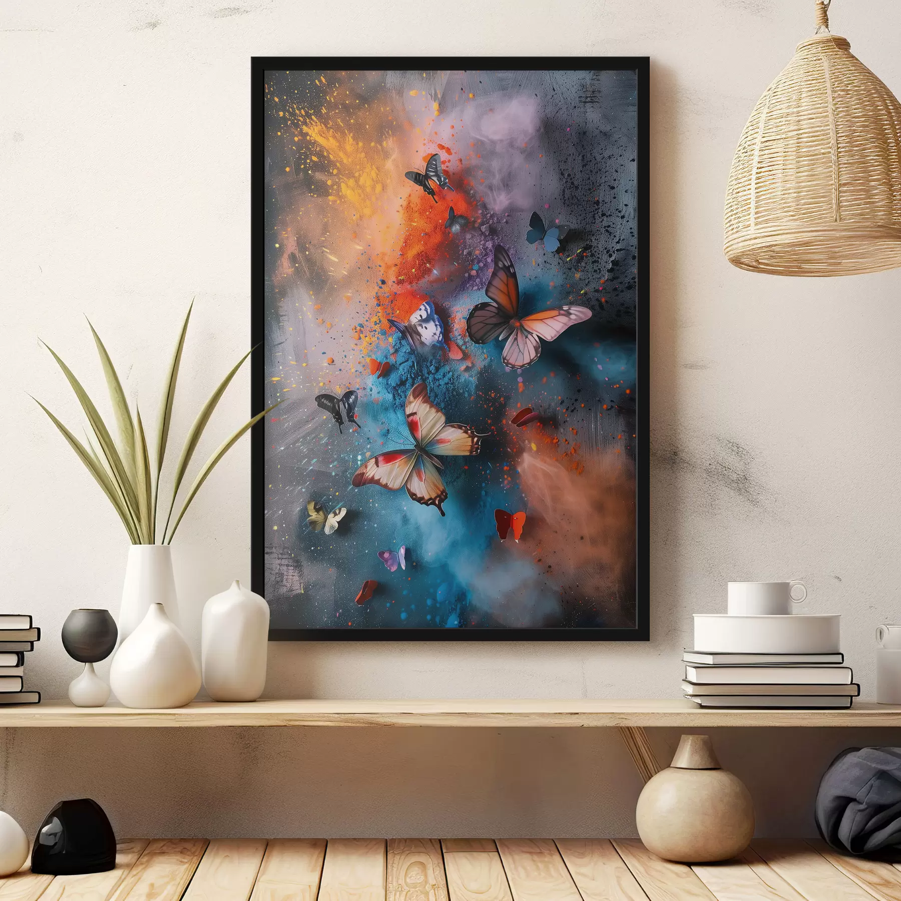 murales de pared Mariposas sobre un fondo de salpicaduras de pintura f39803