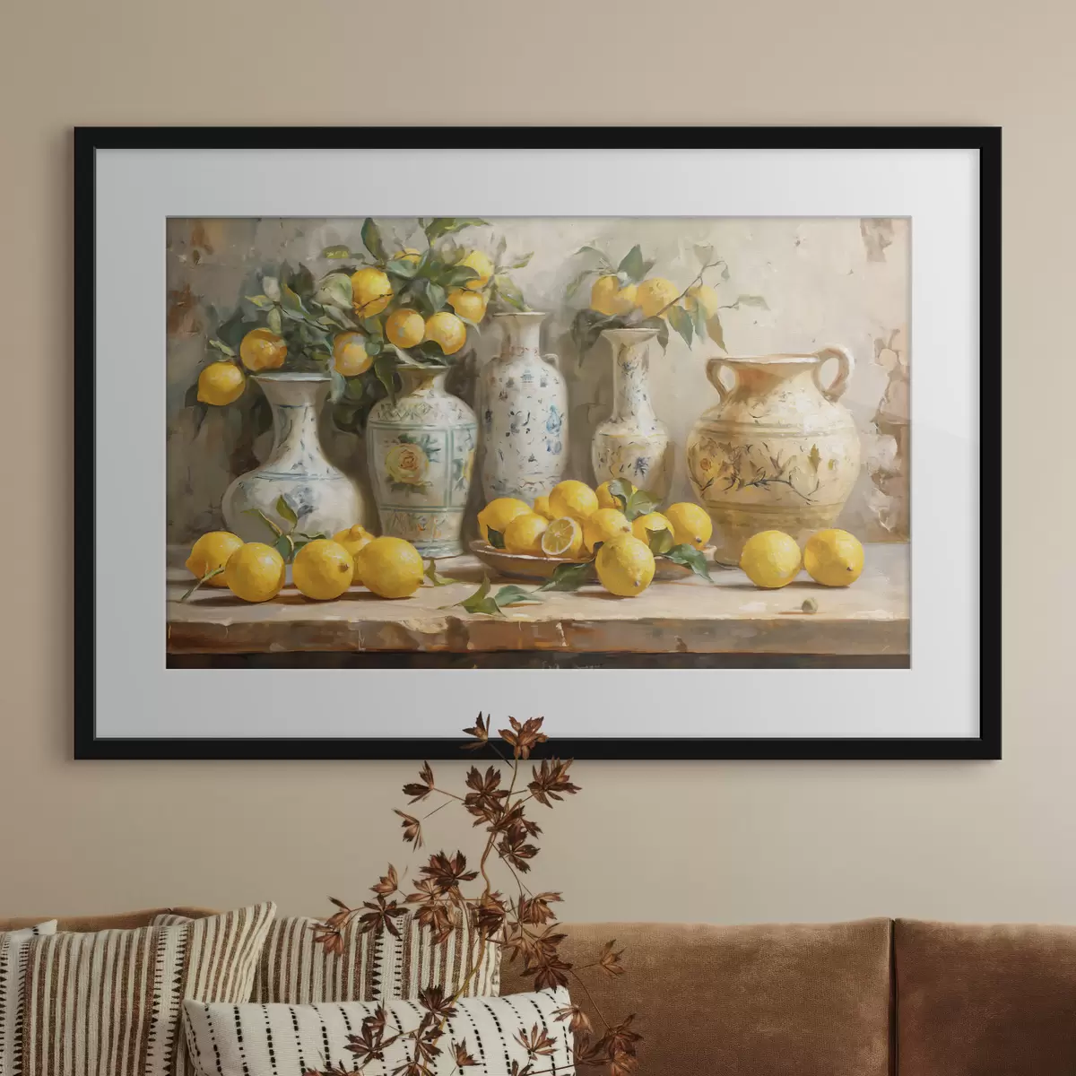 Poster Limones y jarrones antiguos sobre la mesa f39833