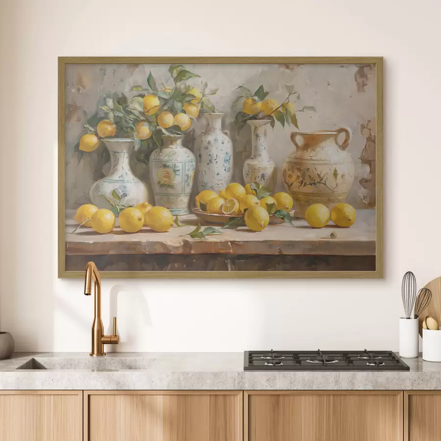 murales de pared Limones y jarrones antiguos sobre la mesa f39833