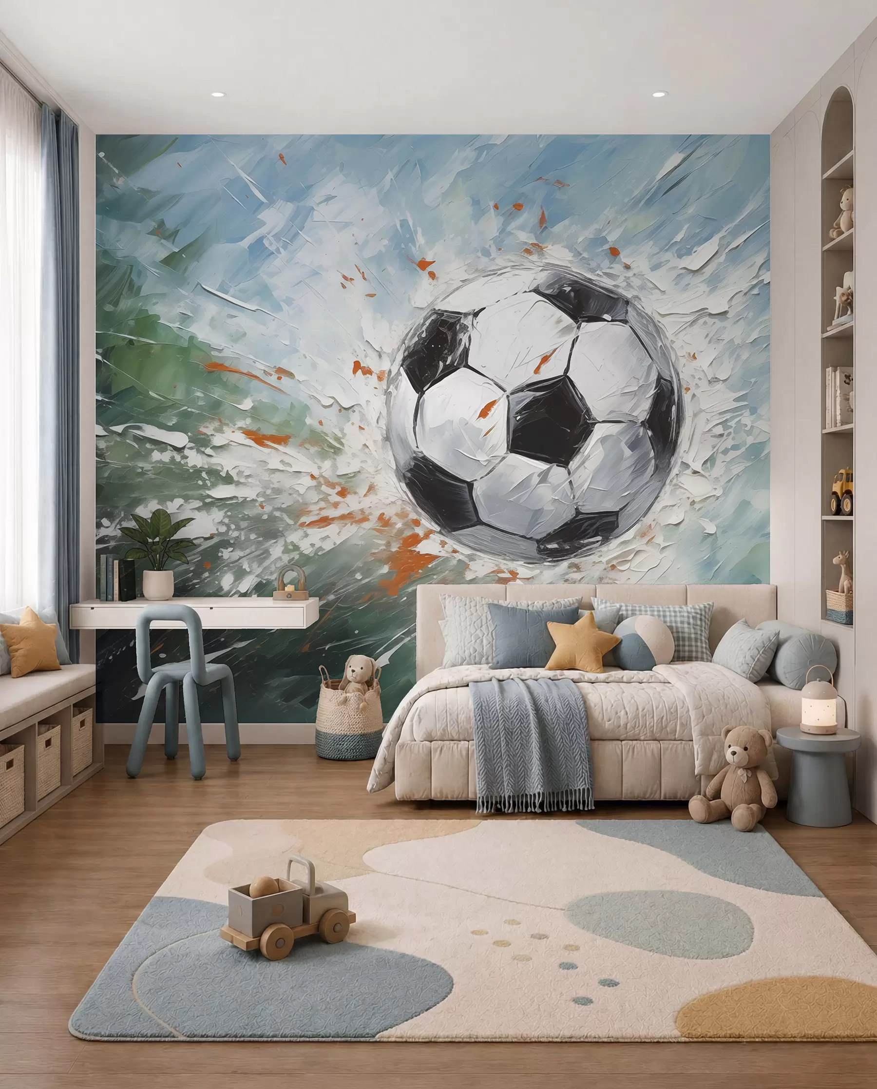 murales de pared Balón de fútbol volando pintura al óleo arte abstracto w08117