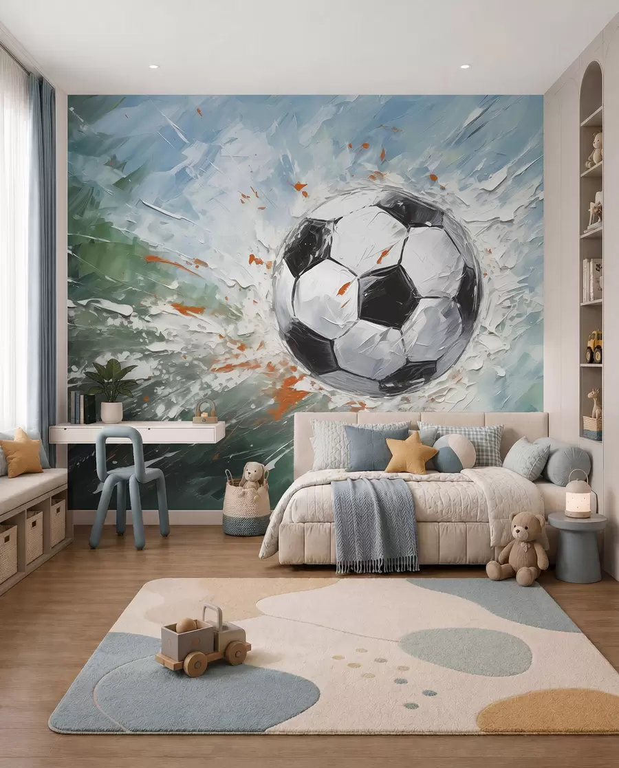 murales de pared Balón de fútbol volando pintura al óleo arte abstracto w08117