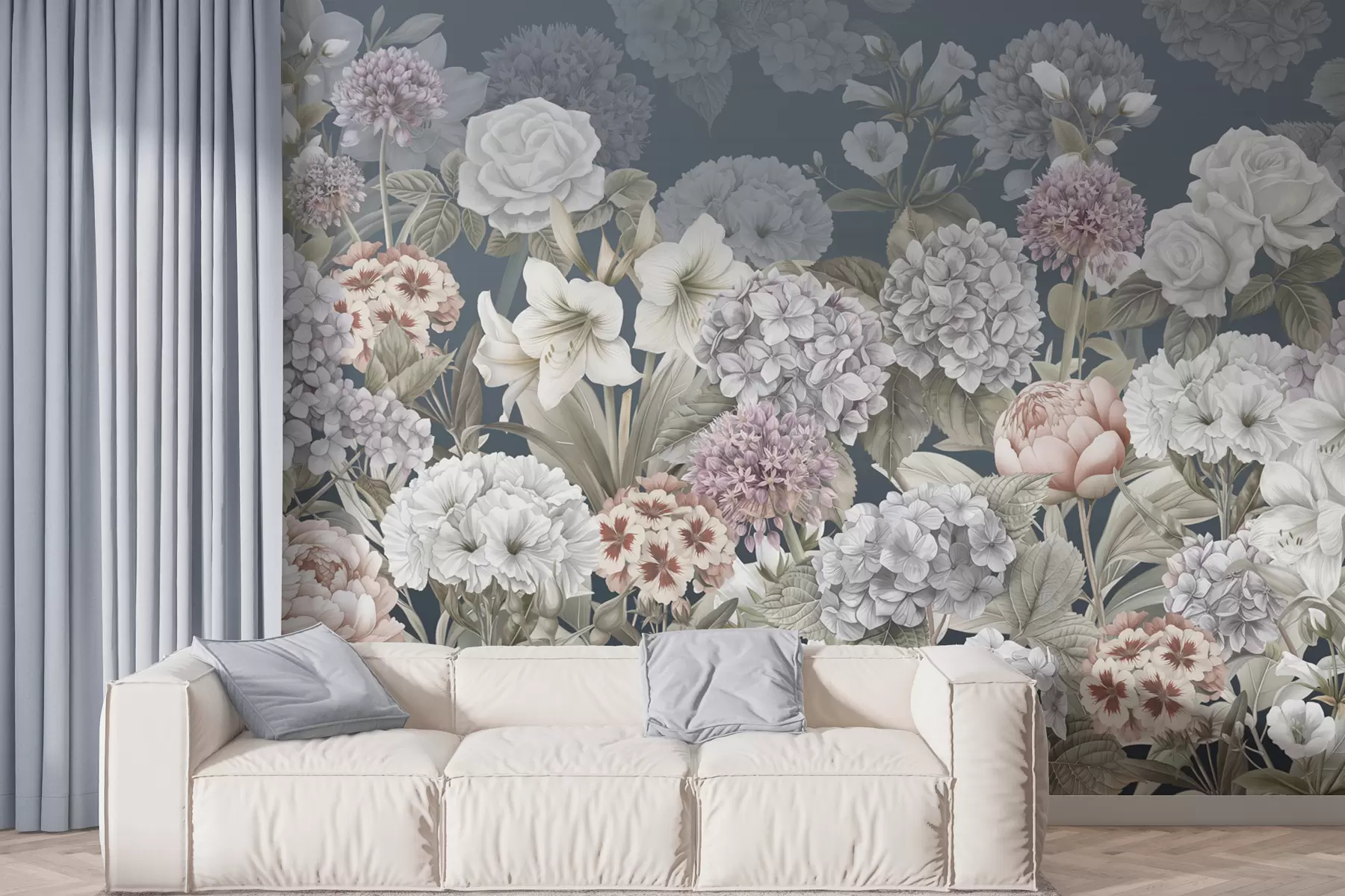 murales de pared Mágico jardín de verano sobre un fondo azul w08140v1