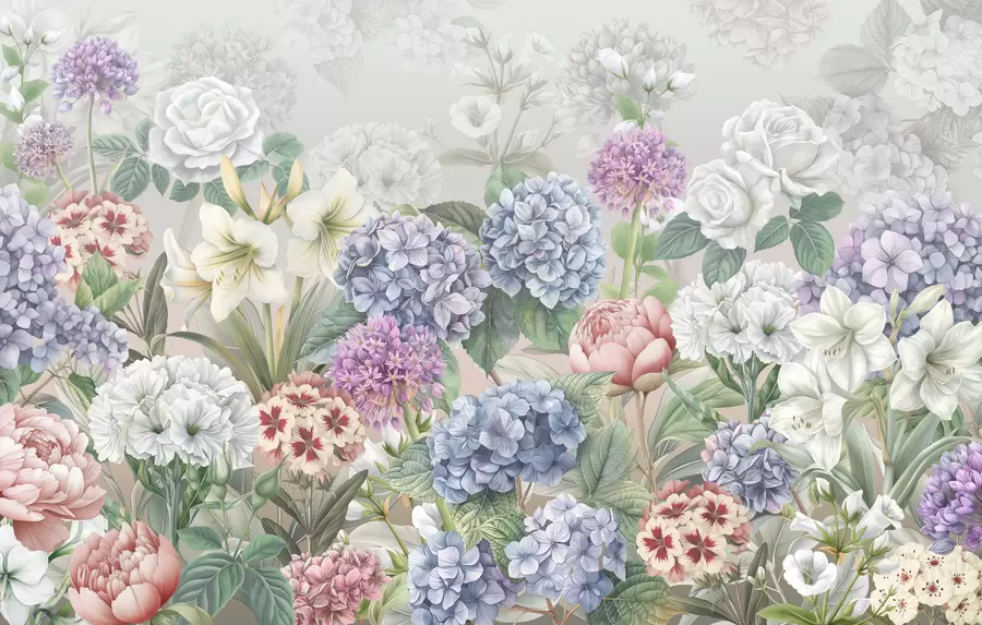 murales de pared Mágico jardín de verano con flores en colores pastel w08140v3