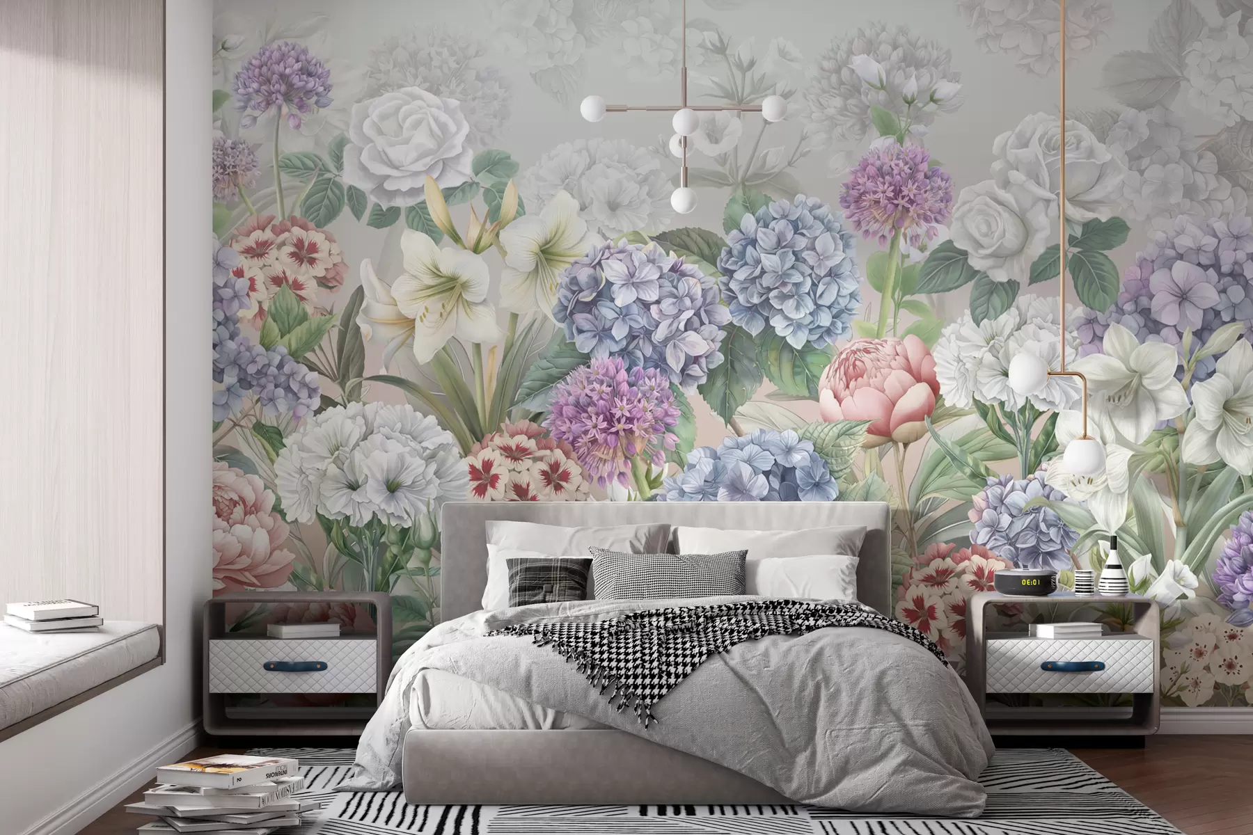 murales de pared Mágico jardín de verano con flores en colores pastel w08140v3