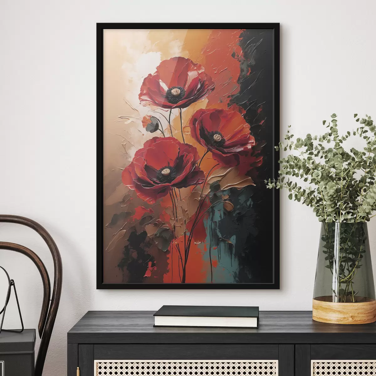 Poster Amapolas sobre fondo abstracto f39845