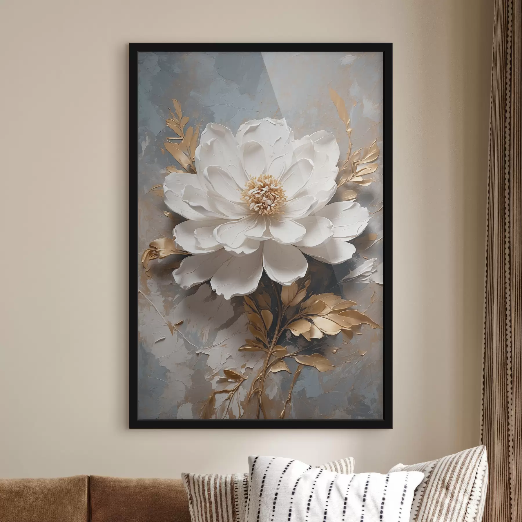 murales de pared Flor blanca con tallos  sobre fondo abstracto f39865