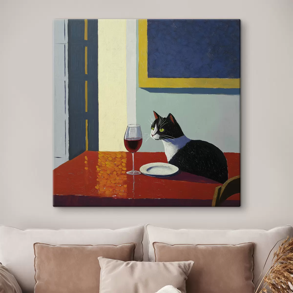 murales de pared Un gato y una copa de vino. s39913