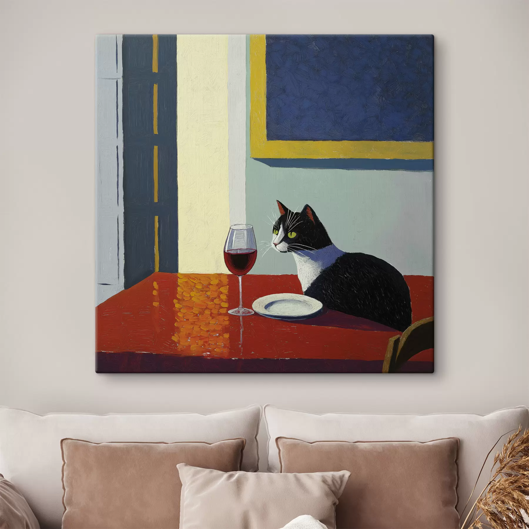 murales de pared Un gato y una copa de vino. s39913