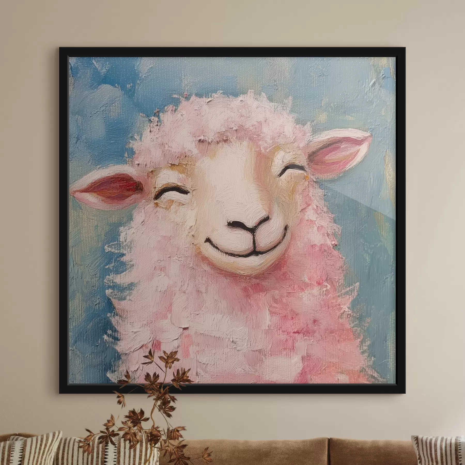 murales de pared Carnero alegre con lana rosa f39911