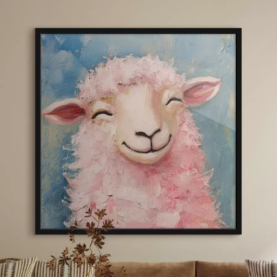 murales de pared Carnero alegre con lana rosa f39911