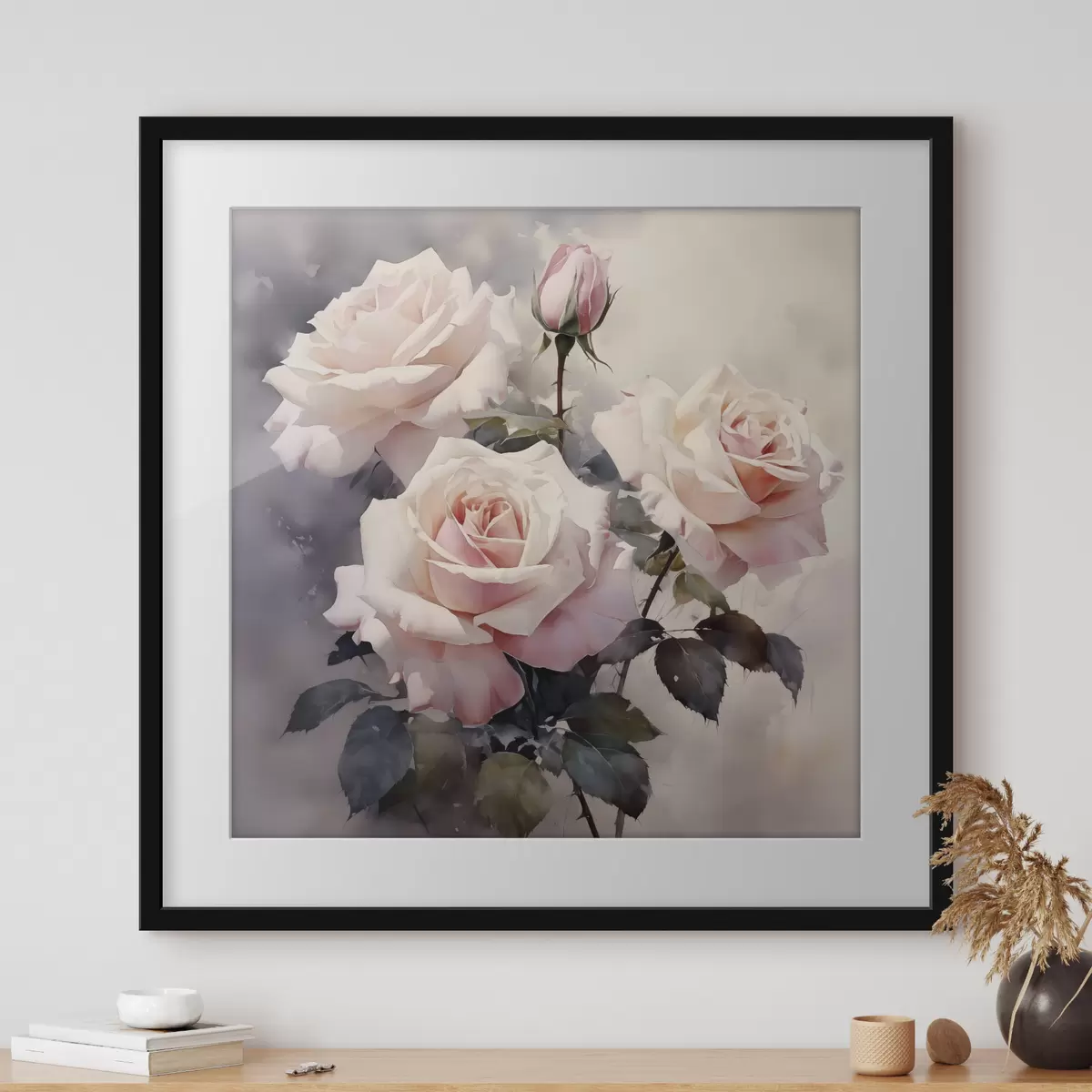 Poster Rosas rosas blancas sobre fondo oscuro de acuarela f39927