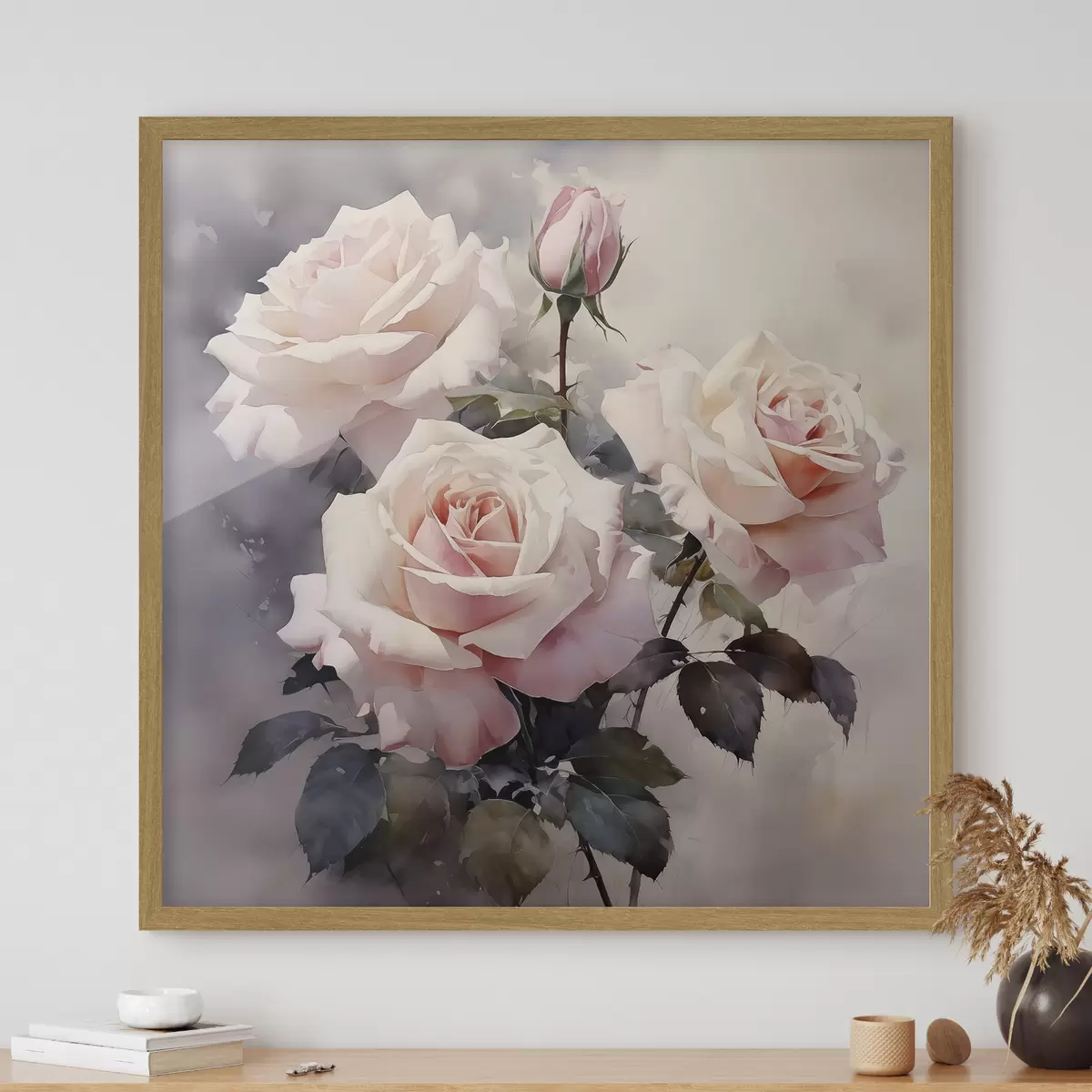 Poster Rosas rosas blancas sobre fondo oscuro de acuarela f39927