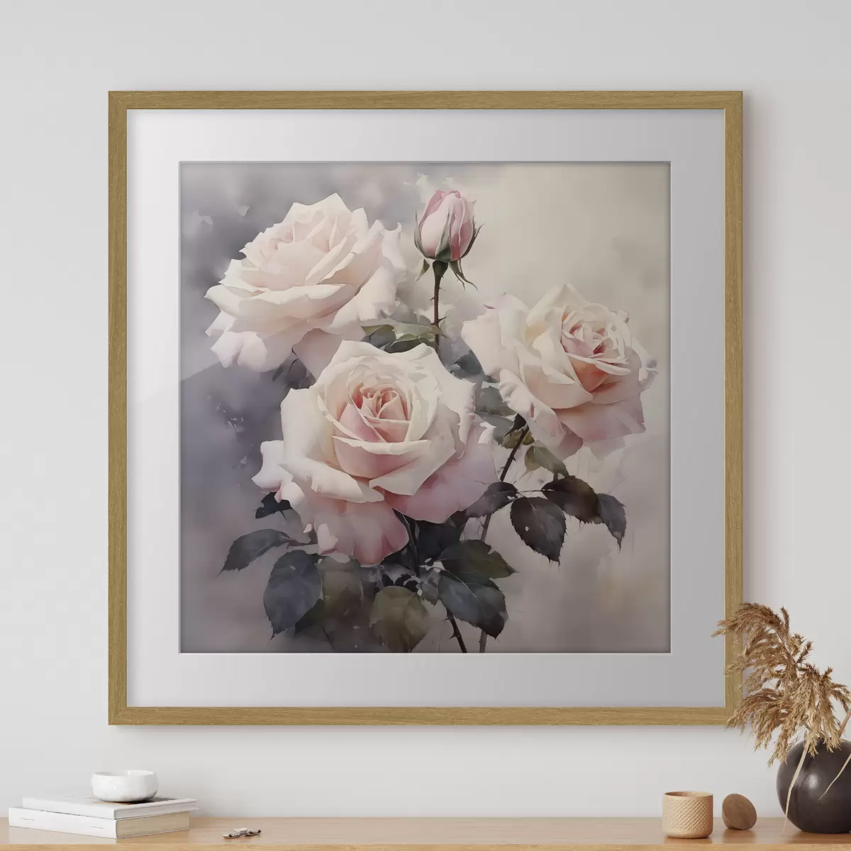 Poster Rosas rosas blancas sobre fondo oscuro de acuarela f39927