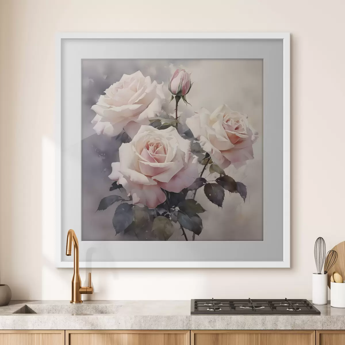 Poster Rosas rosas blancas sobre fondo oscuro de acuarela f39927