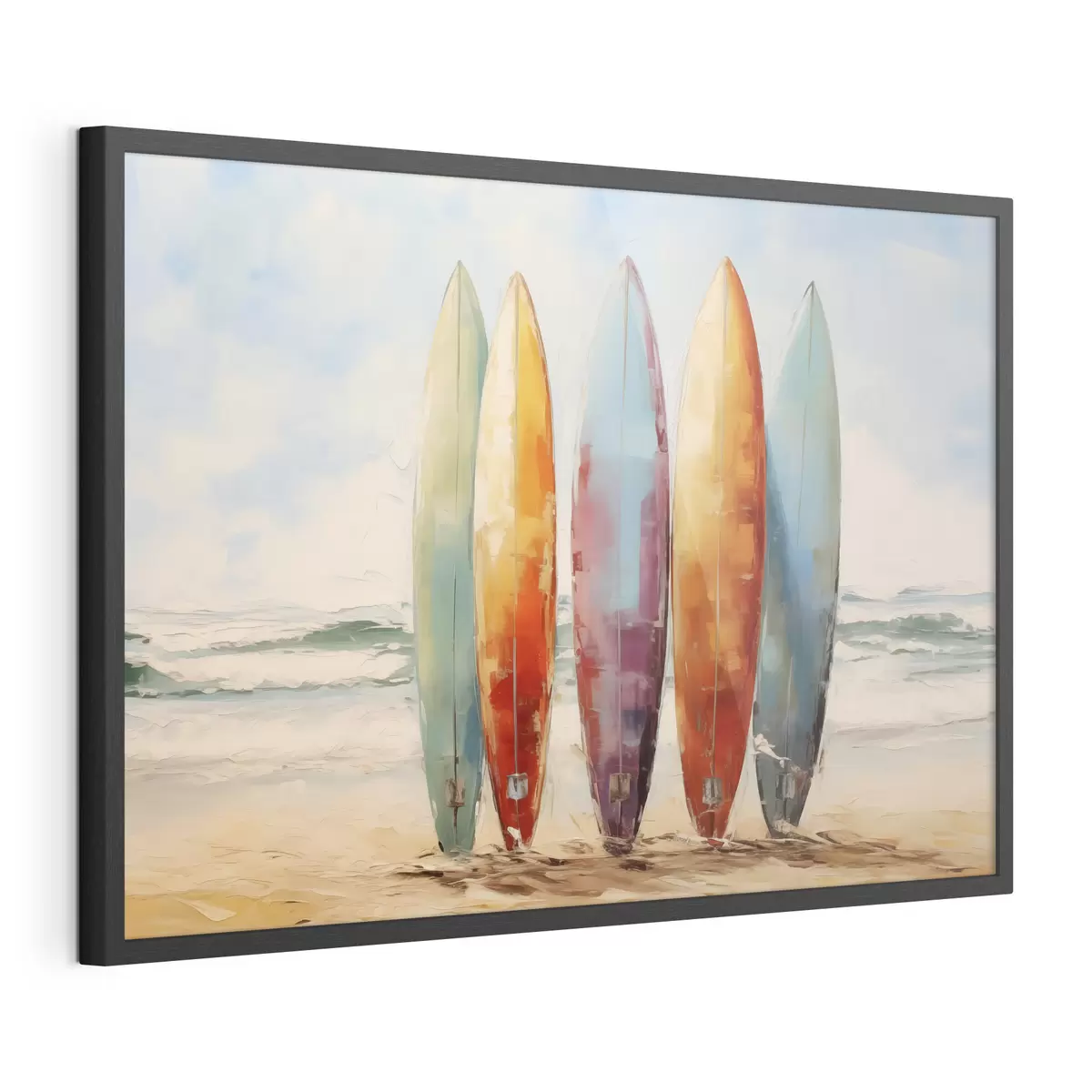 Poster Cuadro de tablas de surf en la playa f39938