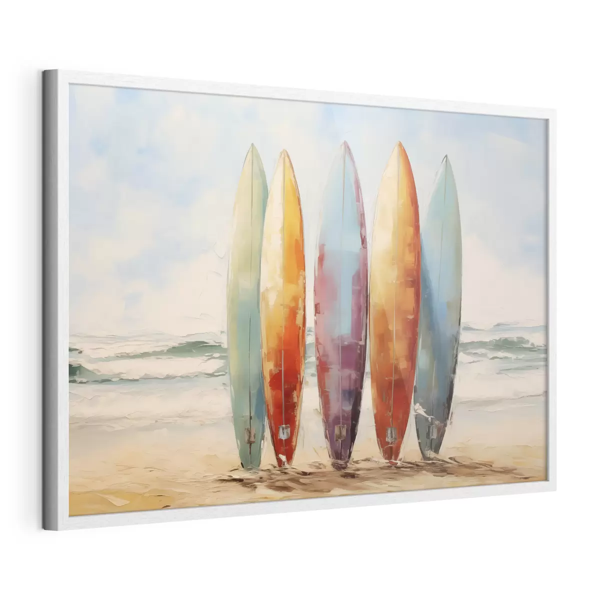 Poster Cuadro de tablas de surf en la playa f39938