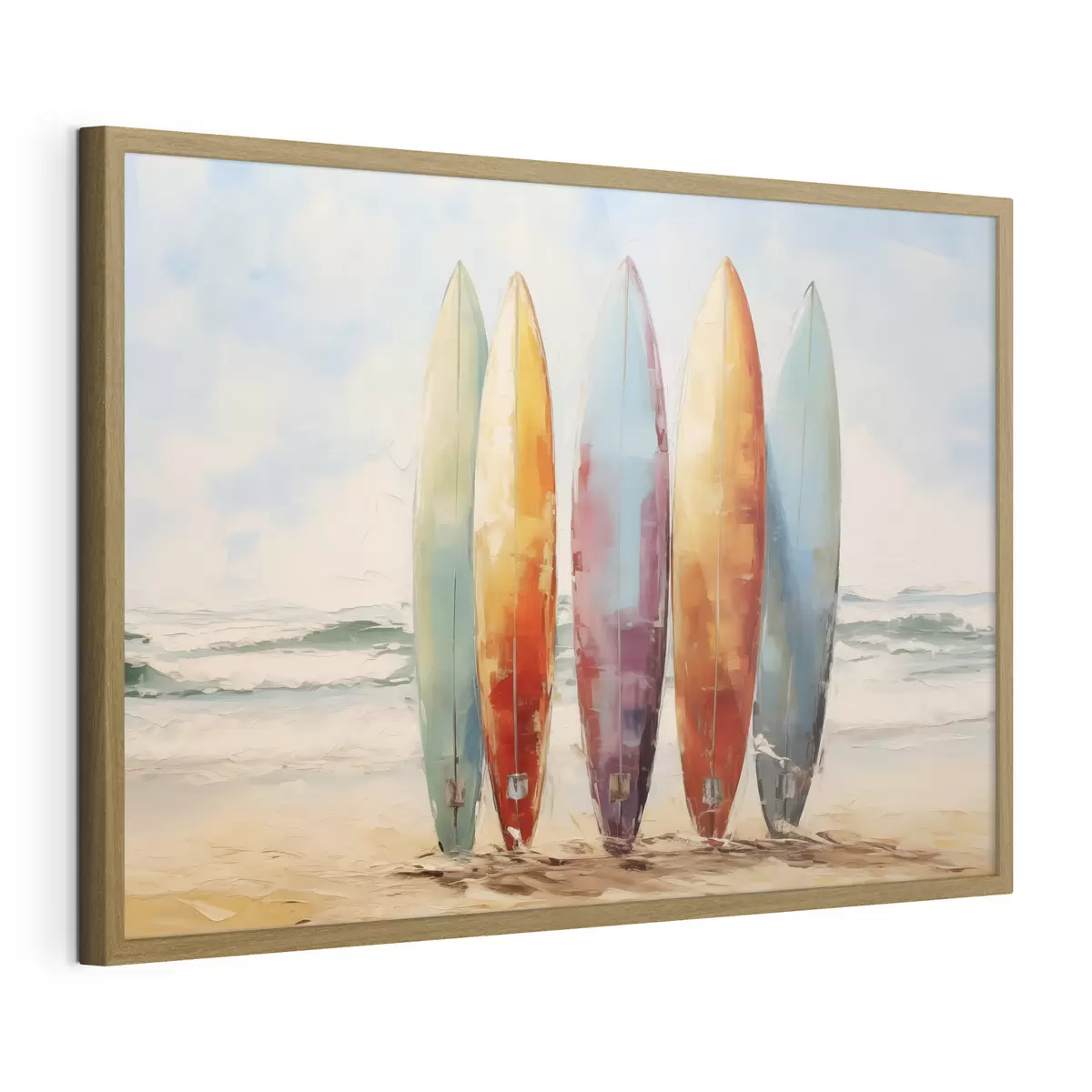 Poster Cuadro de tablas de surf en la playa f39938
