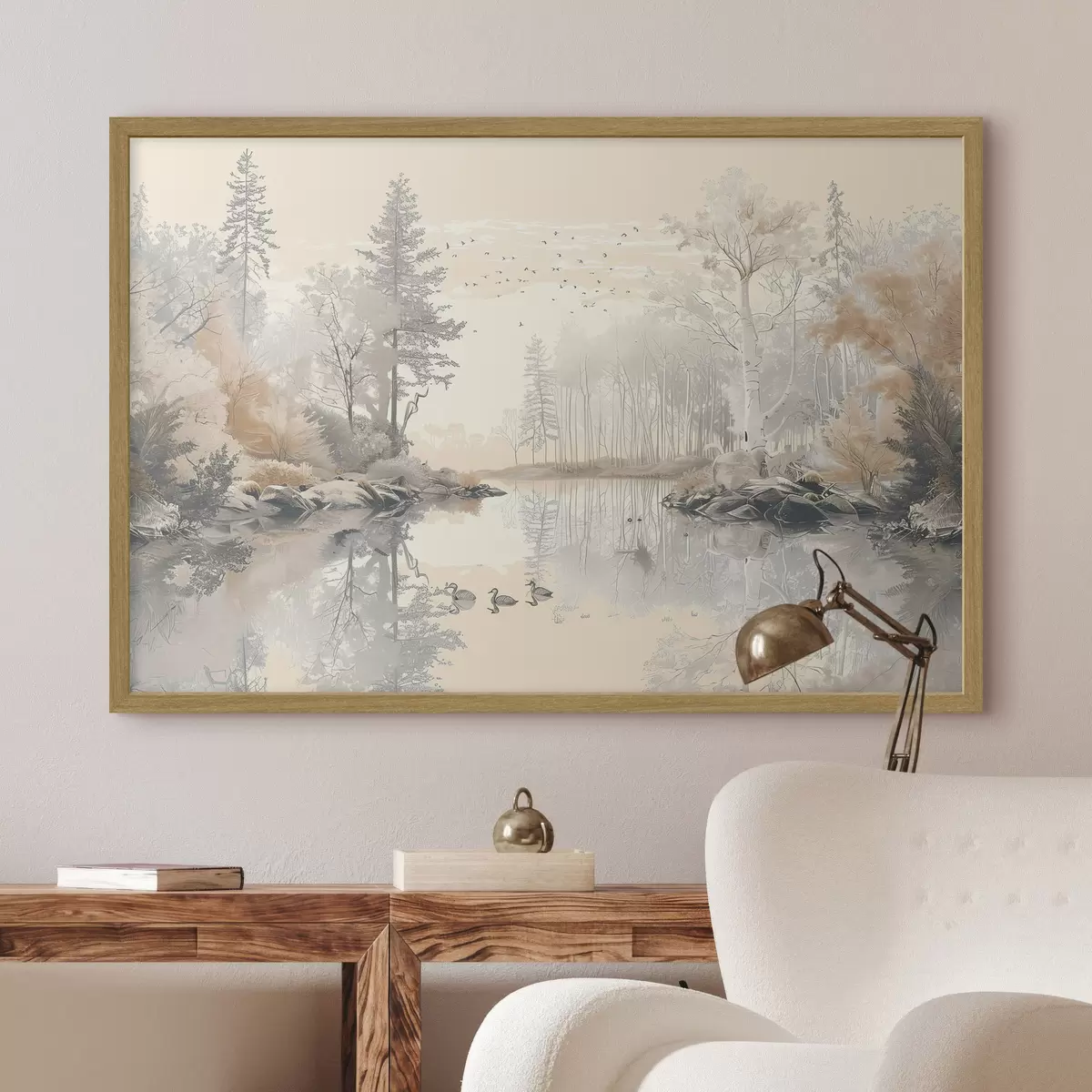 Poster Aves en el lago sereno f39980