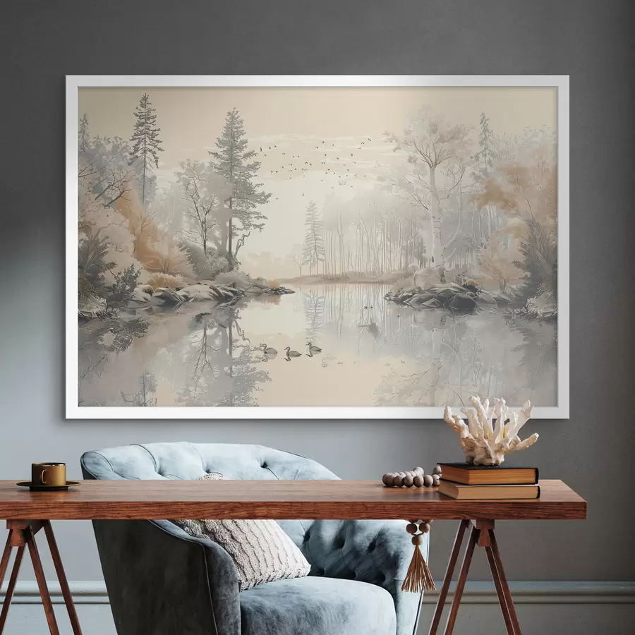 murales de pared Aves en el lago sereno f39980