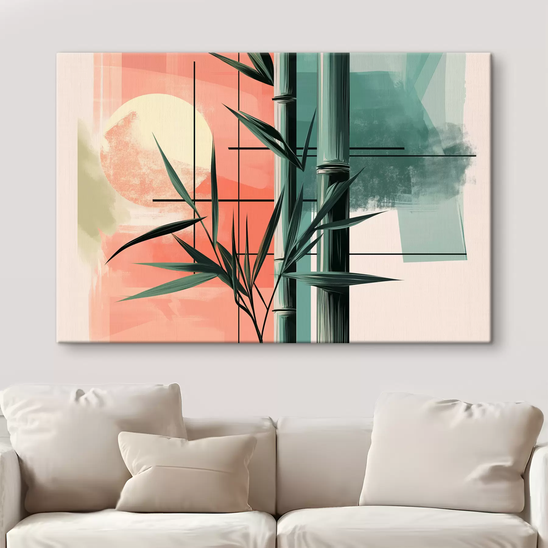 murales de pared Abstracto con bambú y sol. s39898