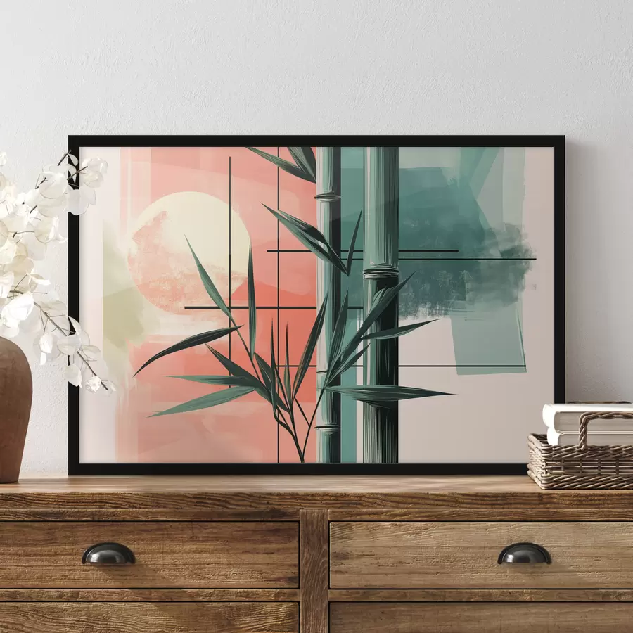 murales de pared Abstracto con bambú y sol. f39898