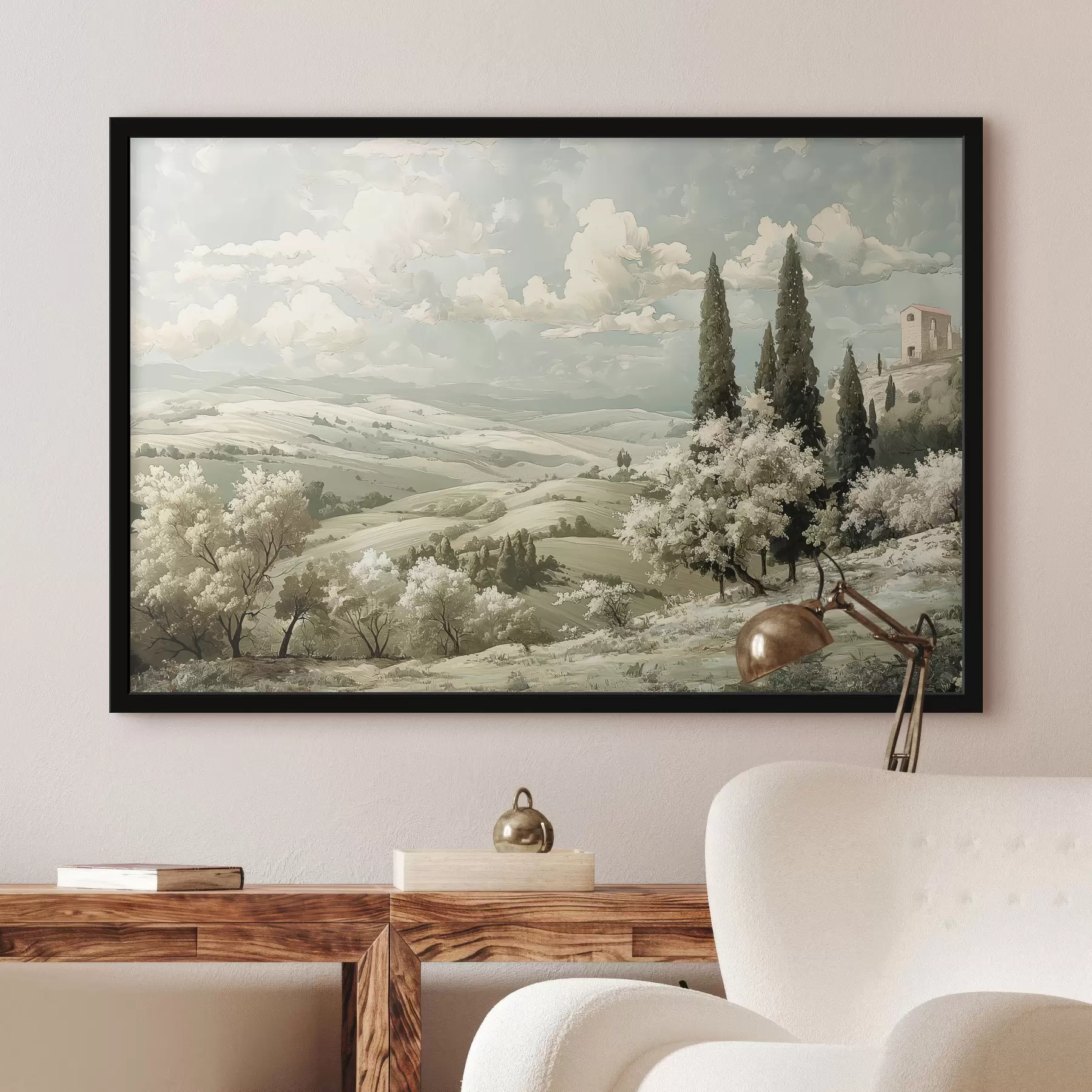 murales de pared Paisaje de verano, estilo vintage, colores pastel, dibujo acrílico, castillo f40084