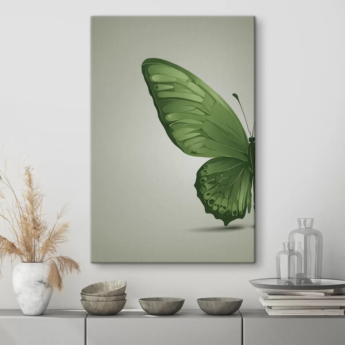 murales de pared Ala izquierda de mariposa verde sobre fondo blanco s40062