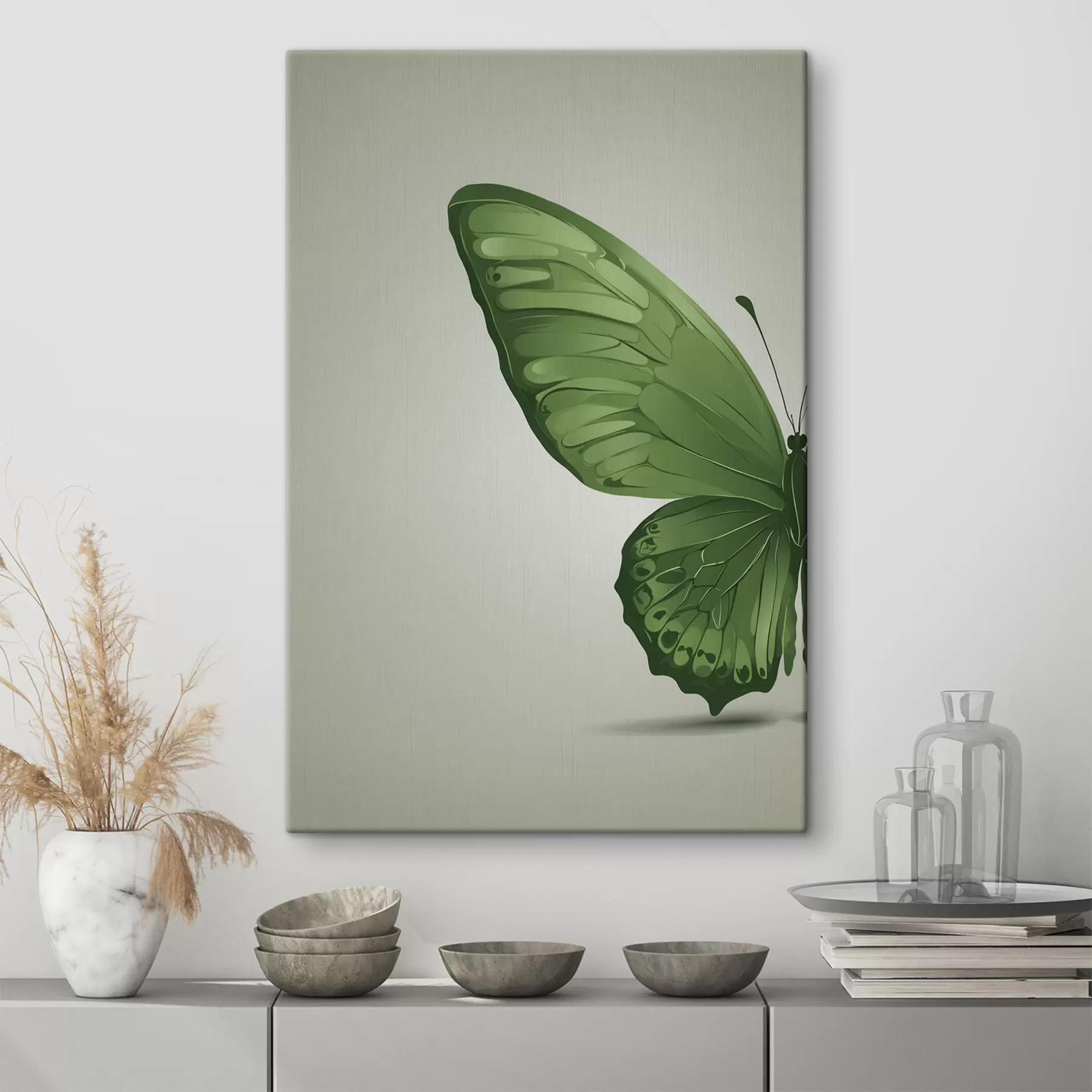 murales de pared Ala izquierda de mariposa verde sobre fondo blanco s40062