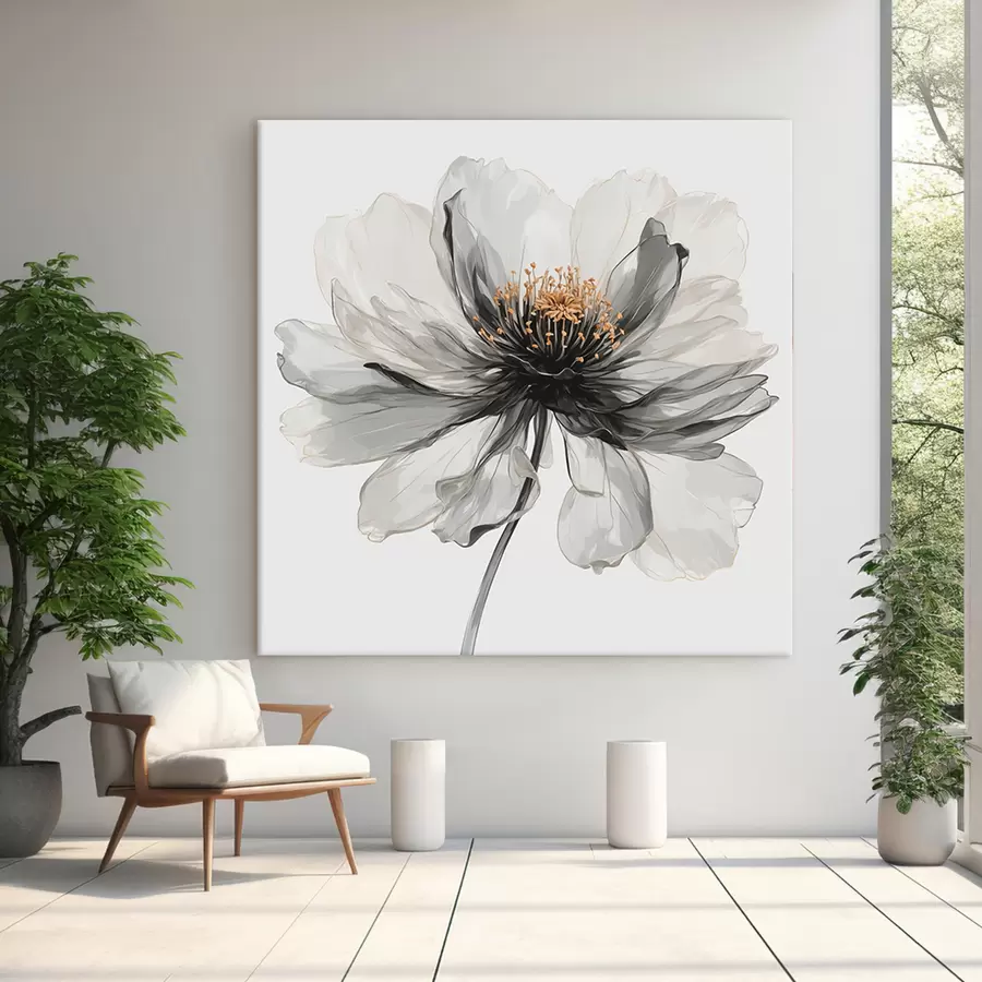 murales de pared Flor negra transparente sobre fondo blanco. s40066