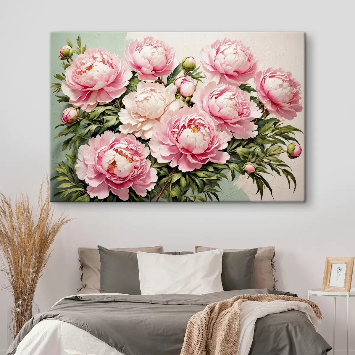 murales de pared Flores y hojas rosas sobre fondo azul-blanco s40074