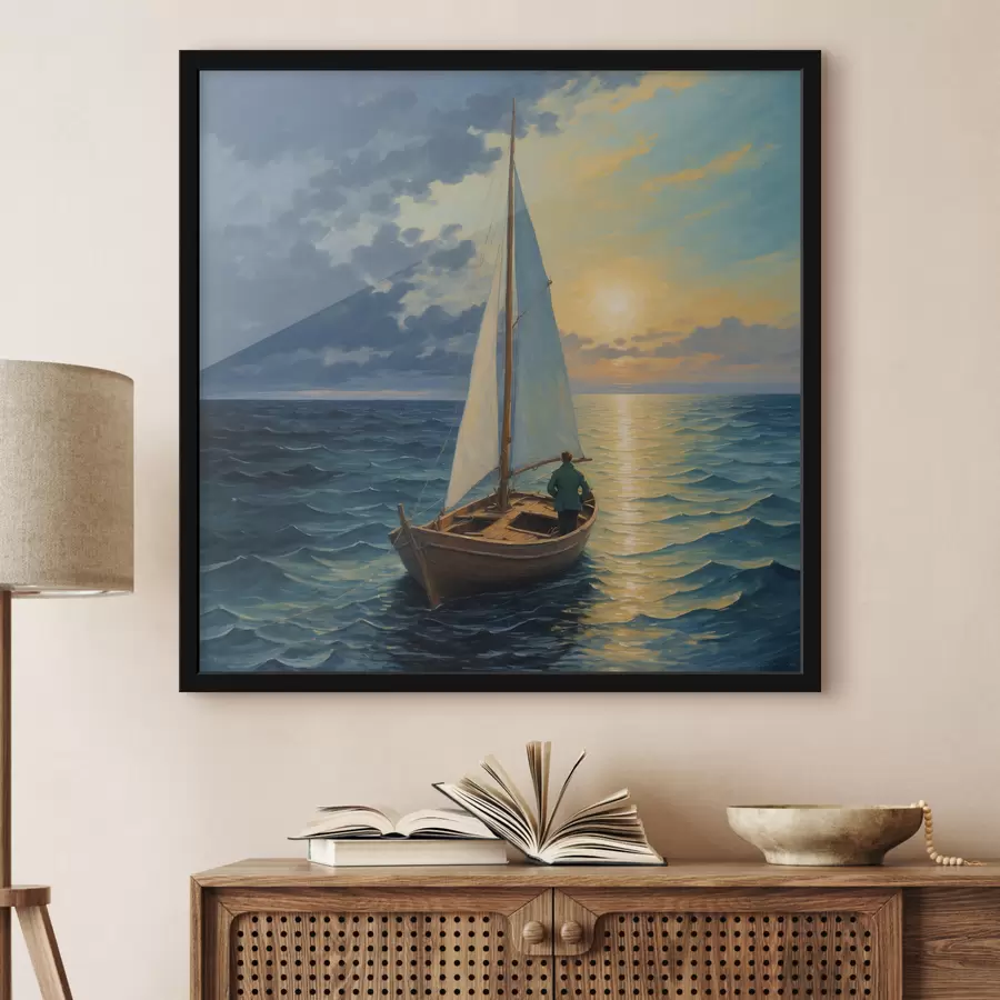 murales de pared Un hombre a la deriva en el mar en una barca f40053